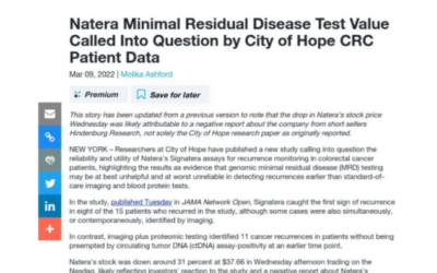 Natera Minimal Residual Disease (MRD) Test Value Questioned by City of Hope for Colorectal Cancer Patients