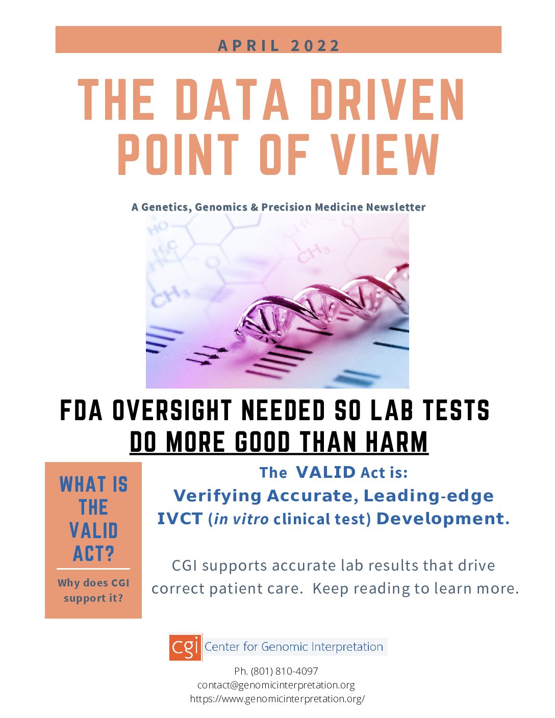 April 2022 – The Data Driven Point of View Newsletter.  FDA Oversight Needed So Lab Tests Do More GOOD than HARM
