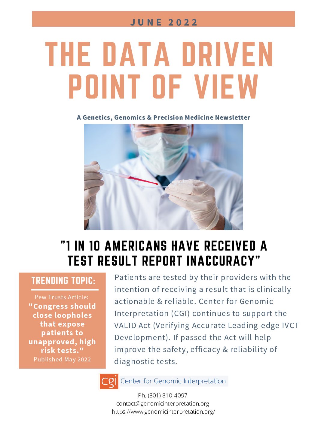 June 2022 – The Data Driven Point of View Newsletter:  “1 in 10 Americans Have Received a Test Result Report Inaccuracy”
