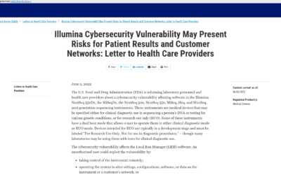 Illumina Cybersecurity Vulnerability May Present Risks for Patient Results and Customer Networks