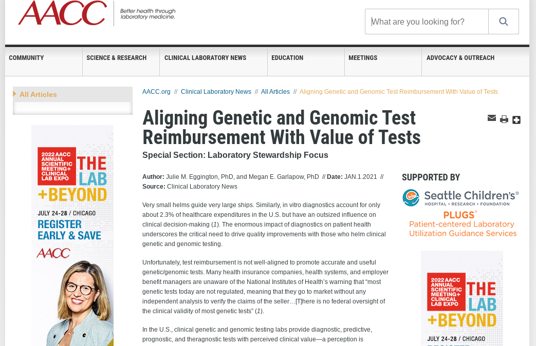 Aligning Genetic and Genomic Test Reimbursement With Value of Tests
