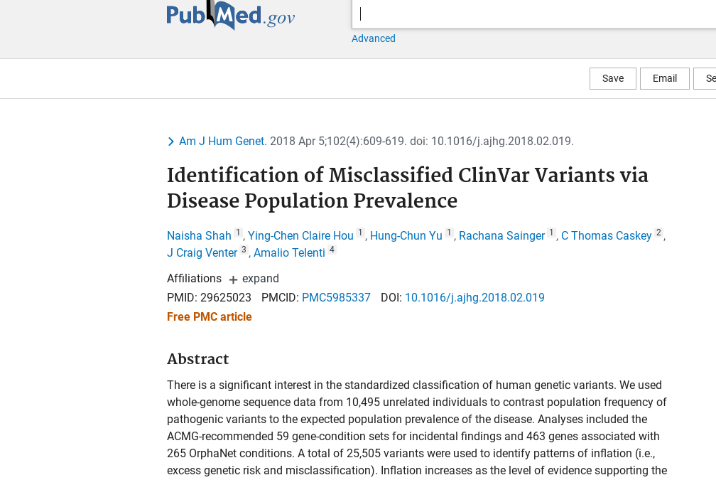 Identification of Misclassified ClinVar Variants via Disease Population Prevalence