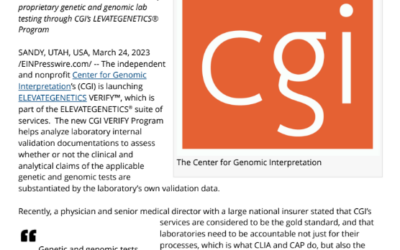 The Center for Genomic Interpretation Launches ELEVATEGENETICS VERIFY