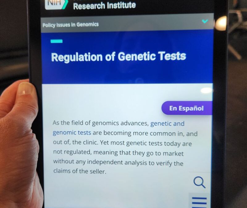 National Institue of Health Statment Confirms Lack of Regulation of Genetic Tests